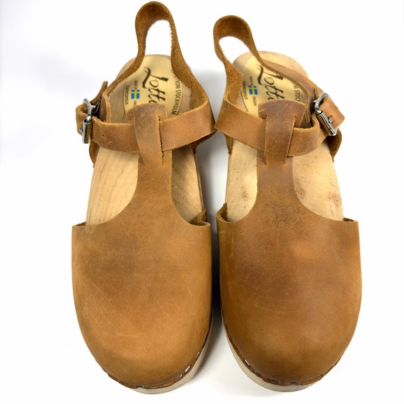 Lotta From Stockholm Wooden Clog Sandals Womens EU 40 Brown Leather Ankle Strap - Picture 3 of 10